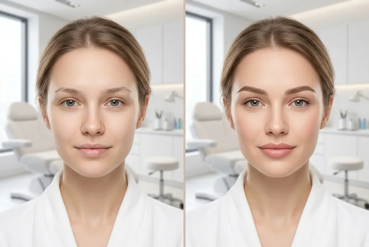 Natural appearance before and after a subtle permanent makeup concept
