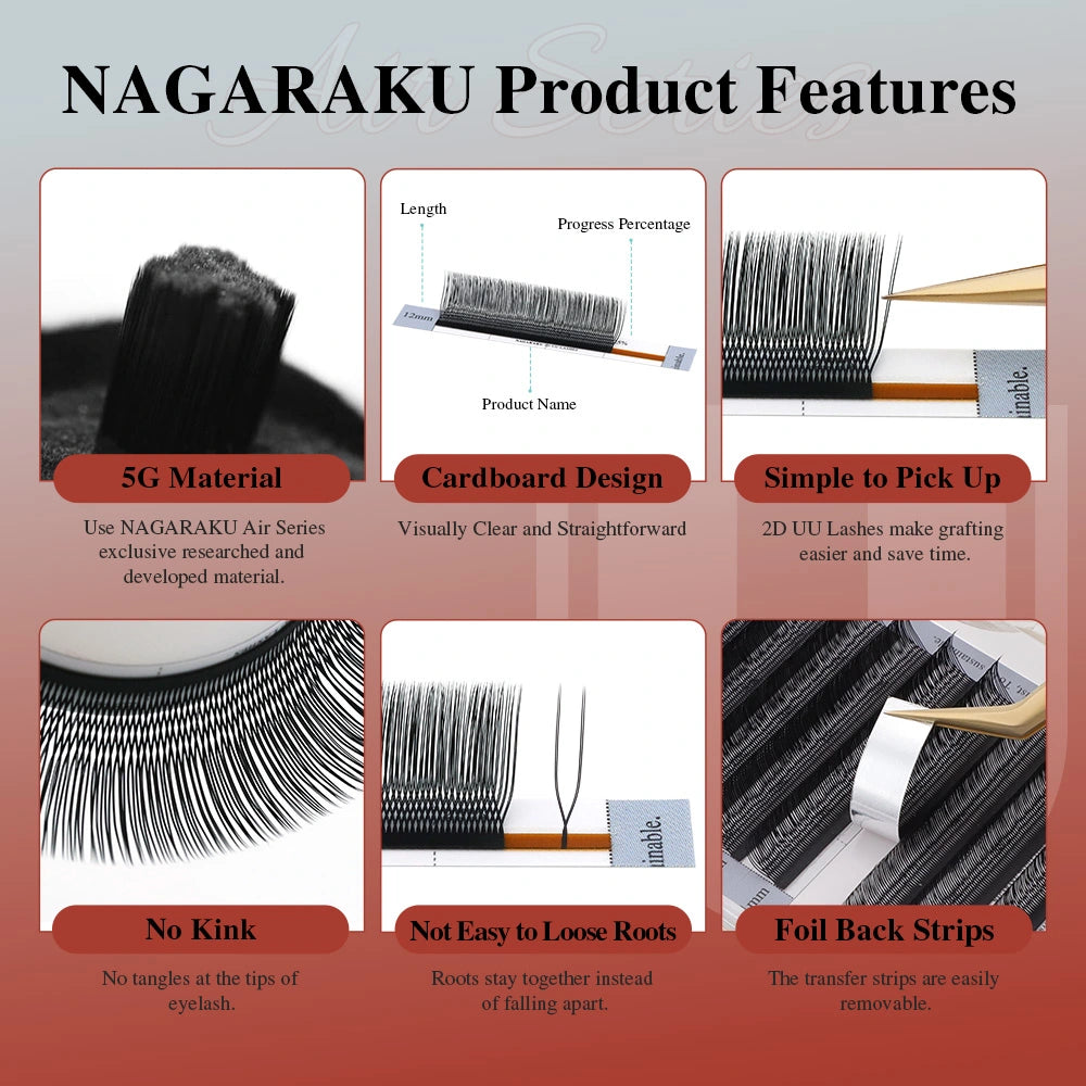 NAGARAKU U-Shaped 2D/3D UU Dark Brown Eyelash Extension
